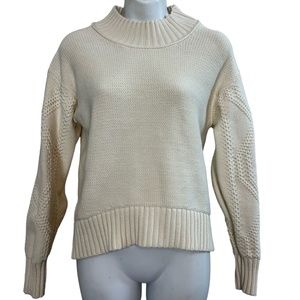 EVERLANE Cream Ivory Long Sleeve Cotton Pullover Sweater Chunky Knit Mock Neck S
